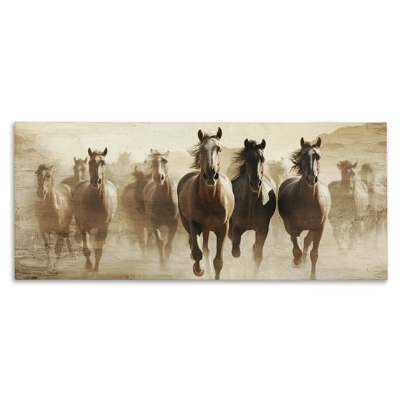 Stupell Industries Rustic Layered Gallop Animals Painting Wrapped Canvas Art Print Wall Art, 24 x 10