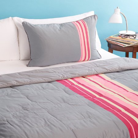 College Gray & Pink Stripe Cotton Twin XL forter Sham