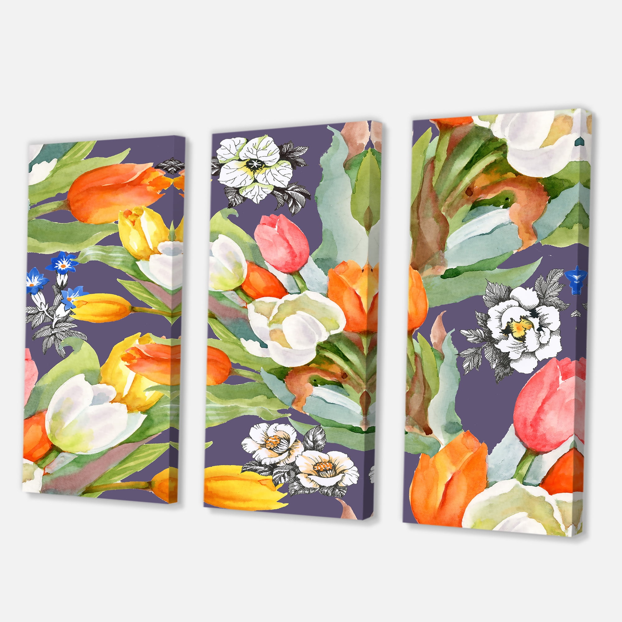 Designart ' Blooming Orange and White Tulips III ' Traditional Canvas Wall Art Print