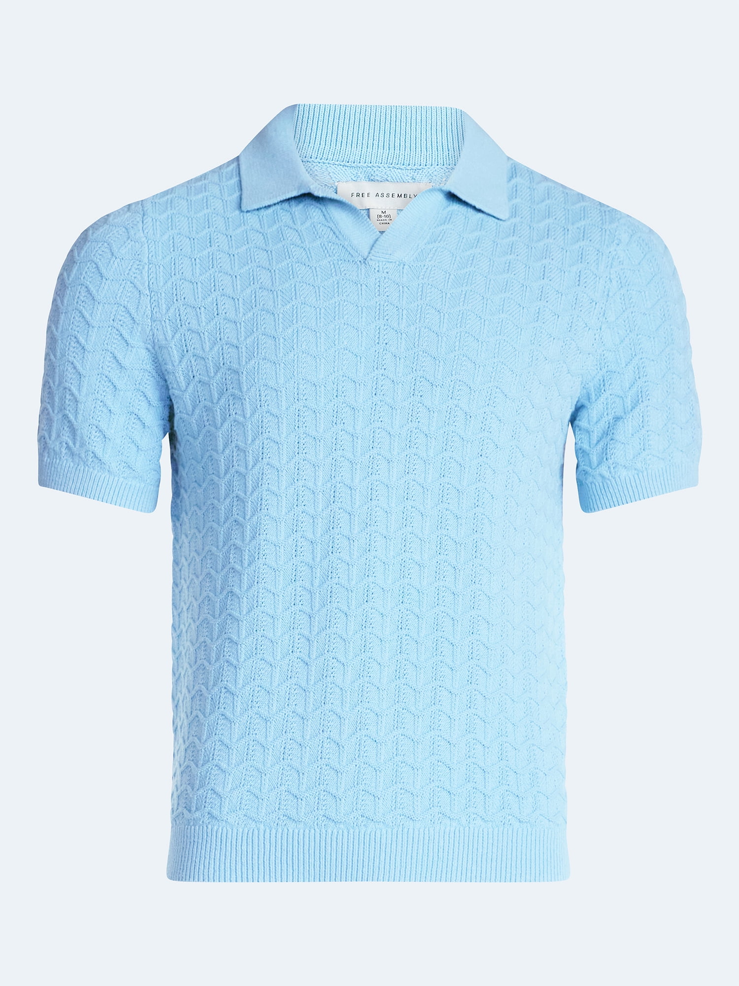 Free Assembly Men's Wavy Stitch Cotton Polo Sweater with Short Sleeves, Sizes S-3XL