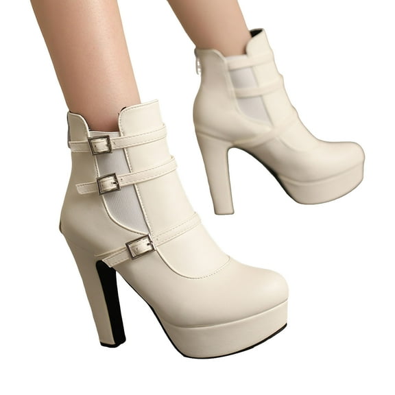 High Heel Platform Boots for Women Elastic Ankle Boots Zip up Fall Winter Dressy Pumps Booties