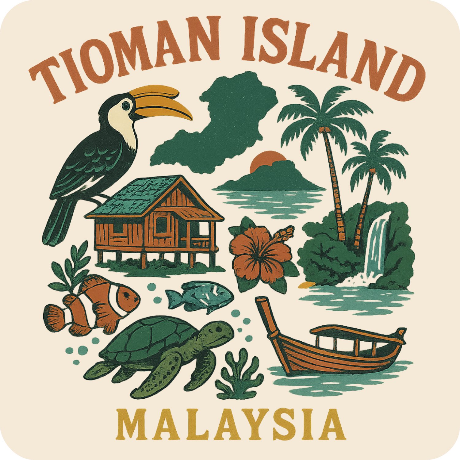 Tioman Island Malaysia Keepsakes Souvenir Vinyl Sticker – Destination Travel Keepsake Collectible (3-Inches Wide)