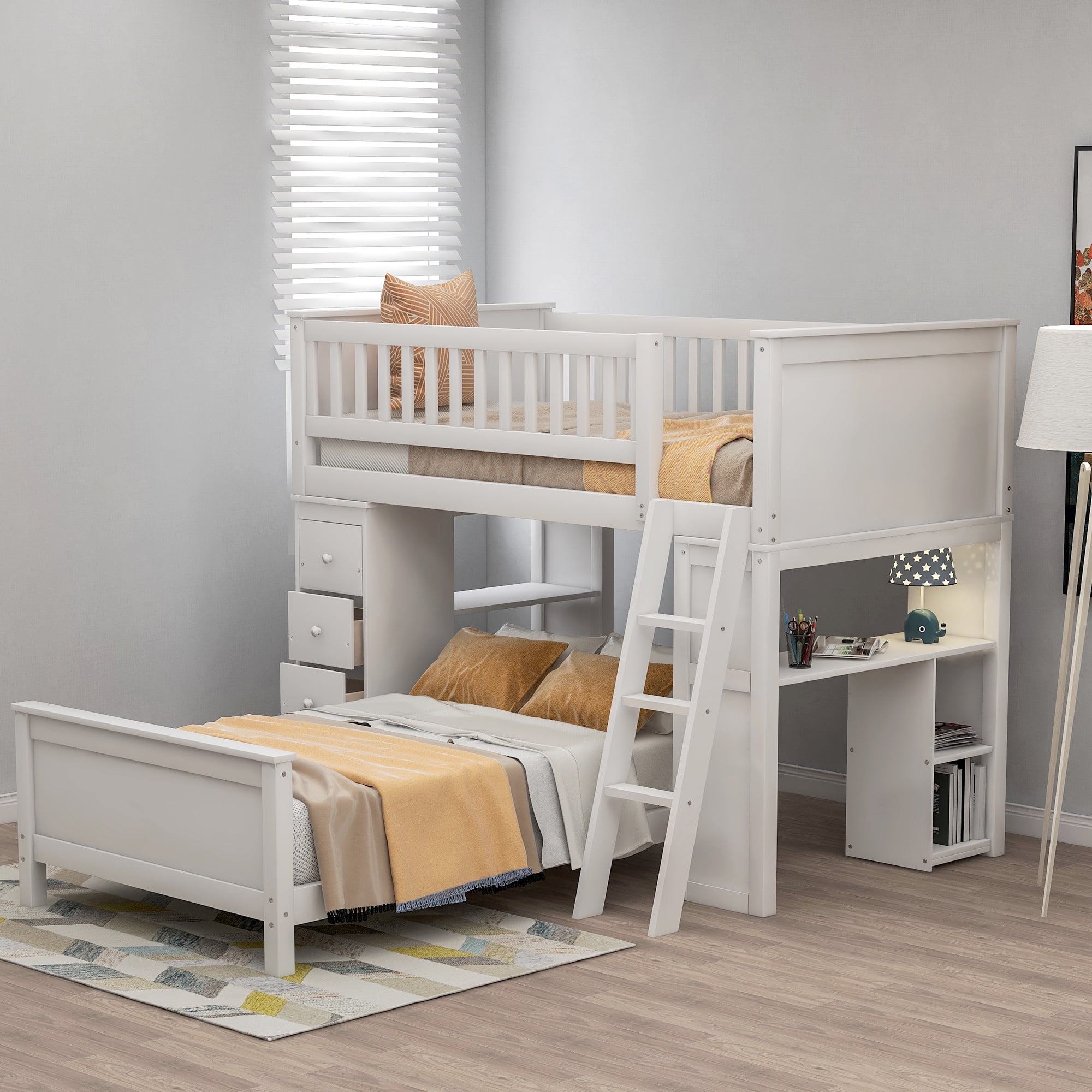 L Shaped Bunk Bed Twin Loft, Full Over L Shaped Bunk Bed With Desk And Drawer