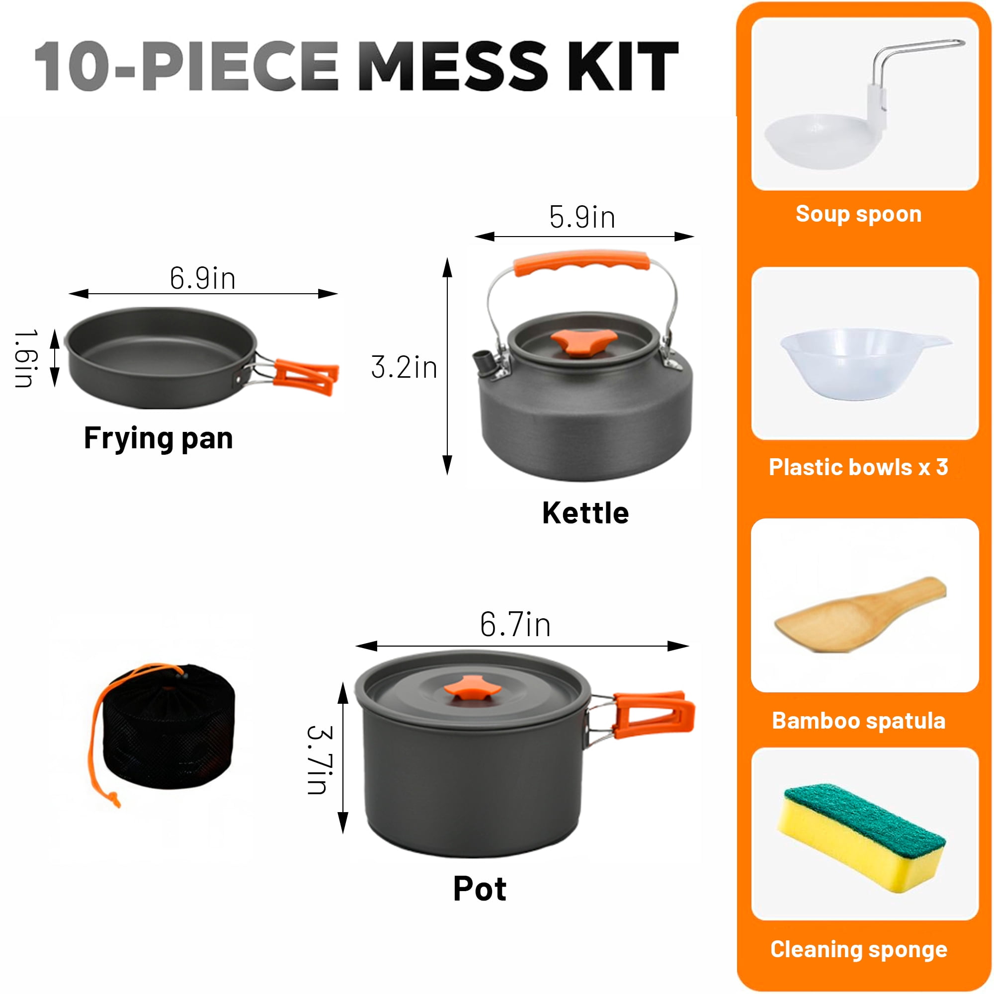 Beloadence 10 Piece Camping Cookware Set for 3-4 People, Portable Camping Cooking Set with Kettle, Pots & Pans for Backpacking, Picnic, Outdoor Adventures