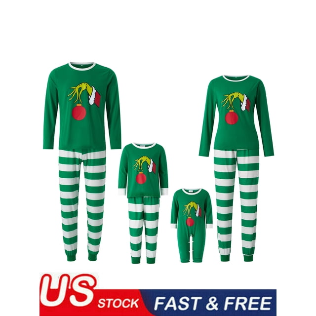 Matching Family Christmas Pajamas Set, Green Xmas Sleepwear Outfit for
