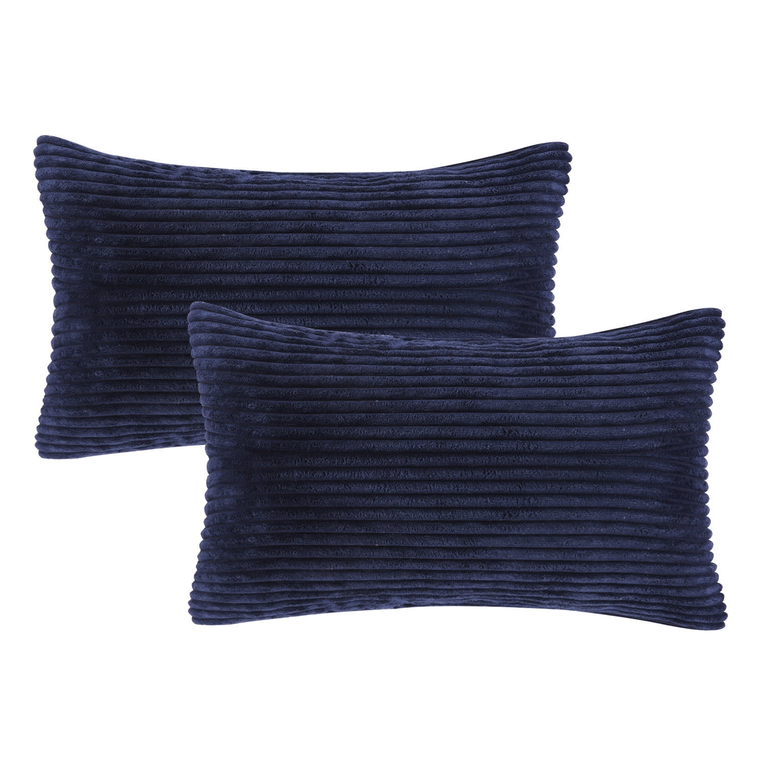 Soft Corduroy Striped Velvet Series Decorative Throw Pillow, 12" x 20", Navy Blue, 2 Pack
