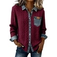 thumbnail image 3 of Women's Denim Collar Knit Sweater Long Sleeve Button V Neck Patchwork Pullover Casual Retro Tops for Fall Winter, 3 of 4