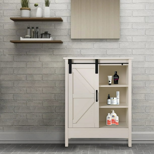 Sophia&William 3-Tier Sliding Barn Door Bathroom Storage Cabinet-White ...