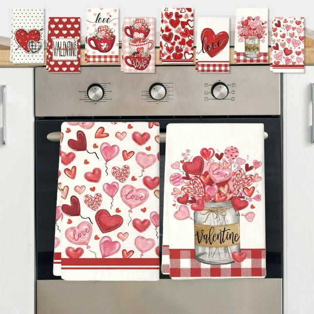 MTBLYS 2-Pack Valentine Kitchen Towels 23.6X15.8 Inches Drying Cloth Tea Towel Multicolor Polyester Dish Towel Cooking Baking Use