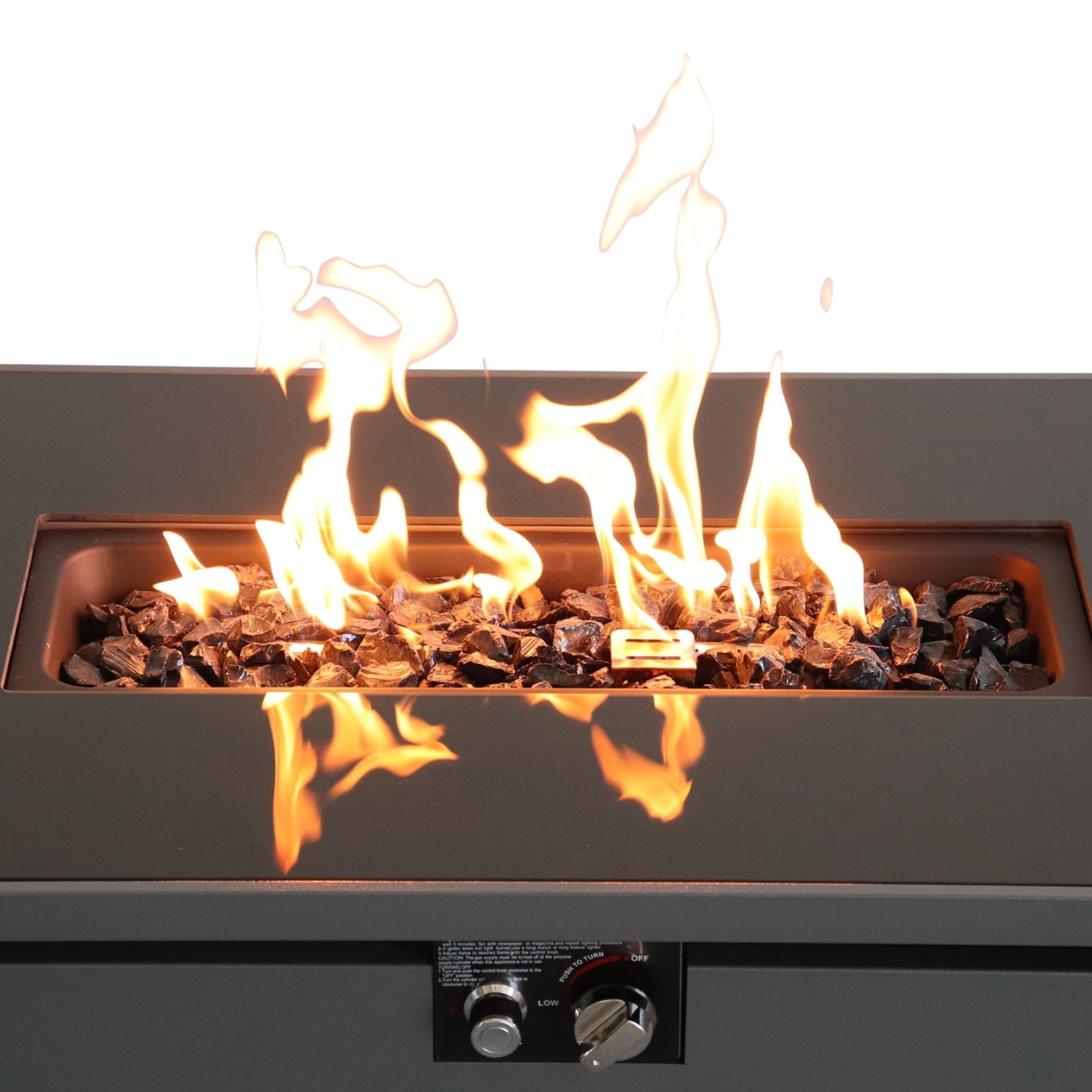 E-Western 25 inch Steel Outdoor Fire Pit Table with Lid and Lava Rocks for Patio or Deck Heating