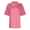 thumbnail image 4 of Womens Polo Shirts Short Sleeve Collared Business Casual Tops Summer Button Split Hem Elegant Golf Work Blouse,L, 4 of 5