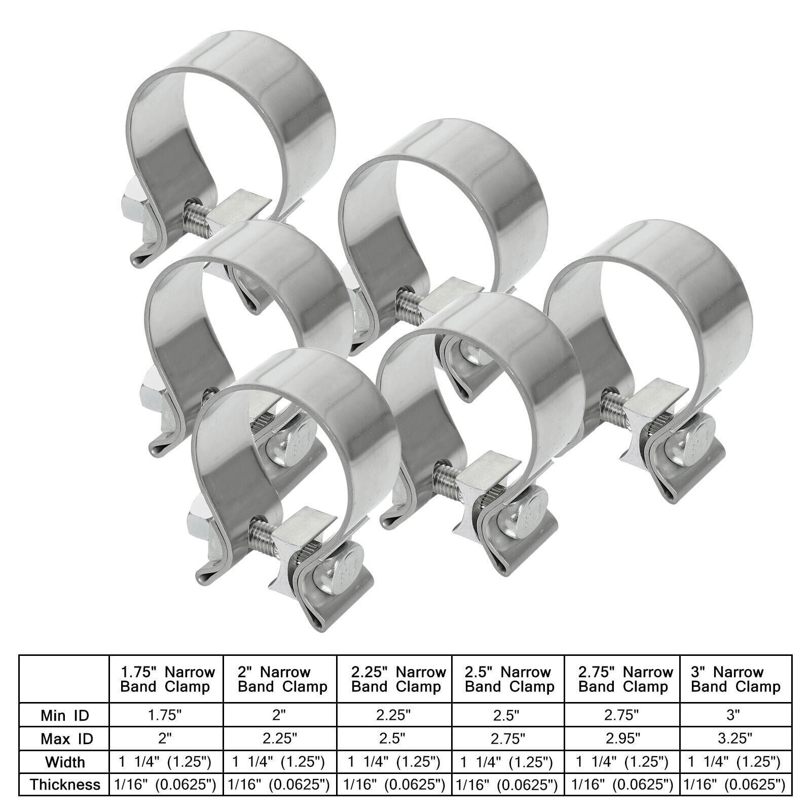YIUIY 4PCS 2.5" Inch T409 Stainless Steel Narrow Band Exhaust Clamps Seal Band