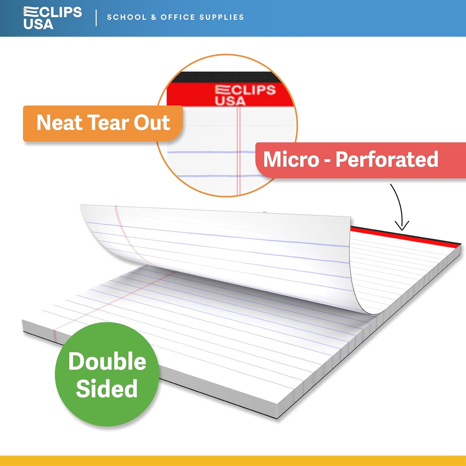E-Clips USA 50-Sheet Legal Wide Ruled Paper Notepads with Chipboard Back, White, 108-Pack