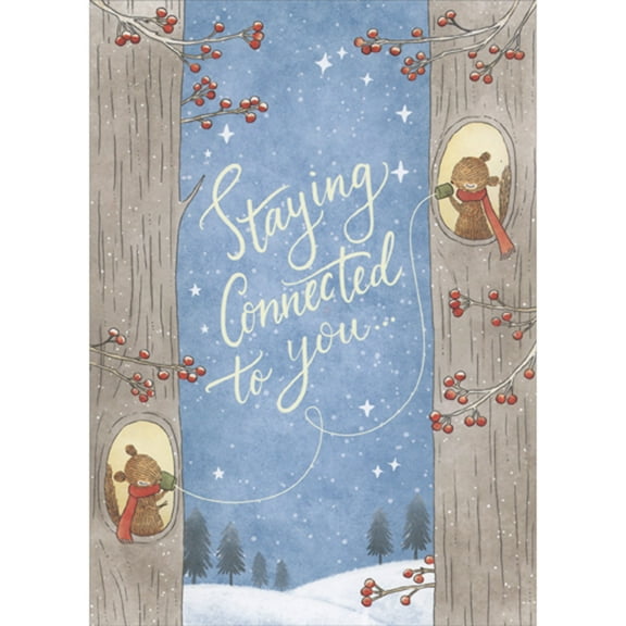 RSVP Two Squirrels Communicating with Cans on a String Christmas Card for Someone Special