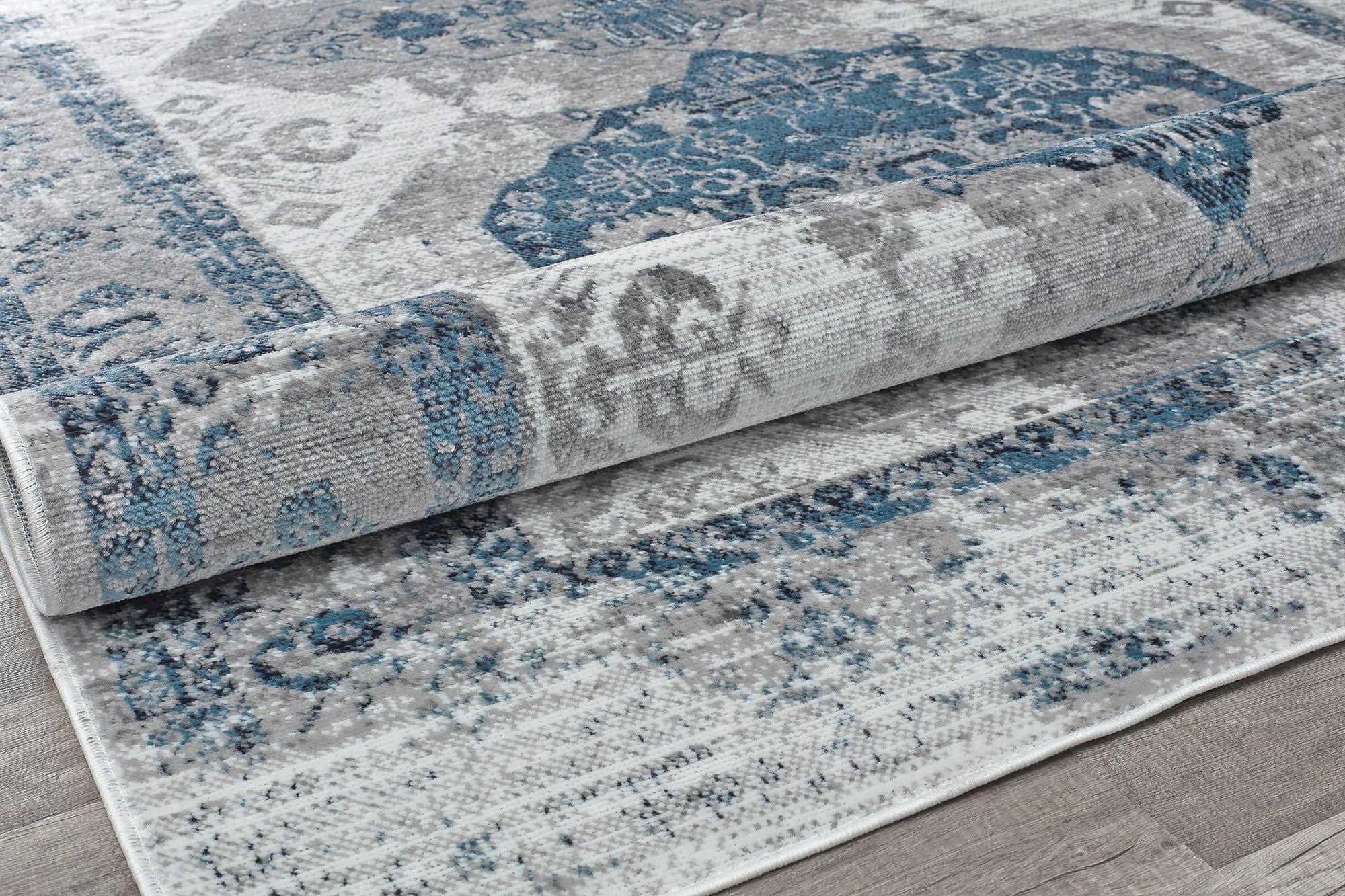 Freida FY25A Blue Grey Vintage Farmhouse Gray Area Rug, 8'x10'