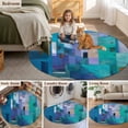 thumbnail image 5 of Abstract Blue Round Area Rug 3Ft Washable Small Circle Rugs for Kitchen Entryway, Painting Buildings Geometric Color Block Non-Slip Carpet Floor Mats Indoor Outdoor Carpet Runner Aesthetic Home Decor, 5 of 8