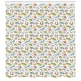 thumbnail image 2 of Flip Flop Shower Curtain, Hand Drawn Retro Summer Beach Icons Sunglasses Bikini Floppy Straw Hat and Sunbed, Fabric Bathroom Set with Hooks, 69W X 84L Inches Extra Long, Multicolor, by Ambesonne, 2 of 2