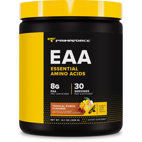 Primaforce EAA Powder (30 Servings, Tropical Punch) - Essential Amino Acids for Pre/Intra Workout and Recovery - Non-GMO and Gluten Free