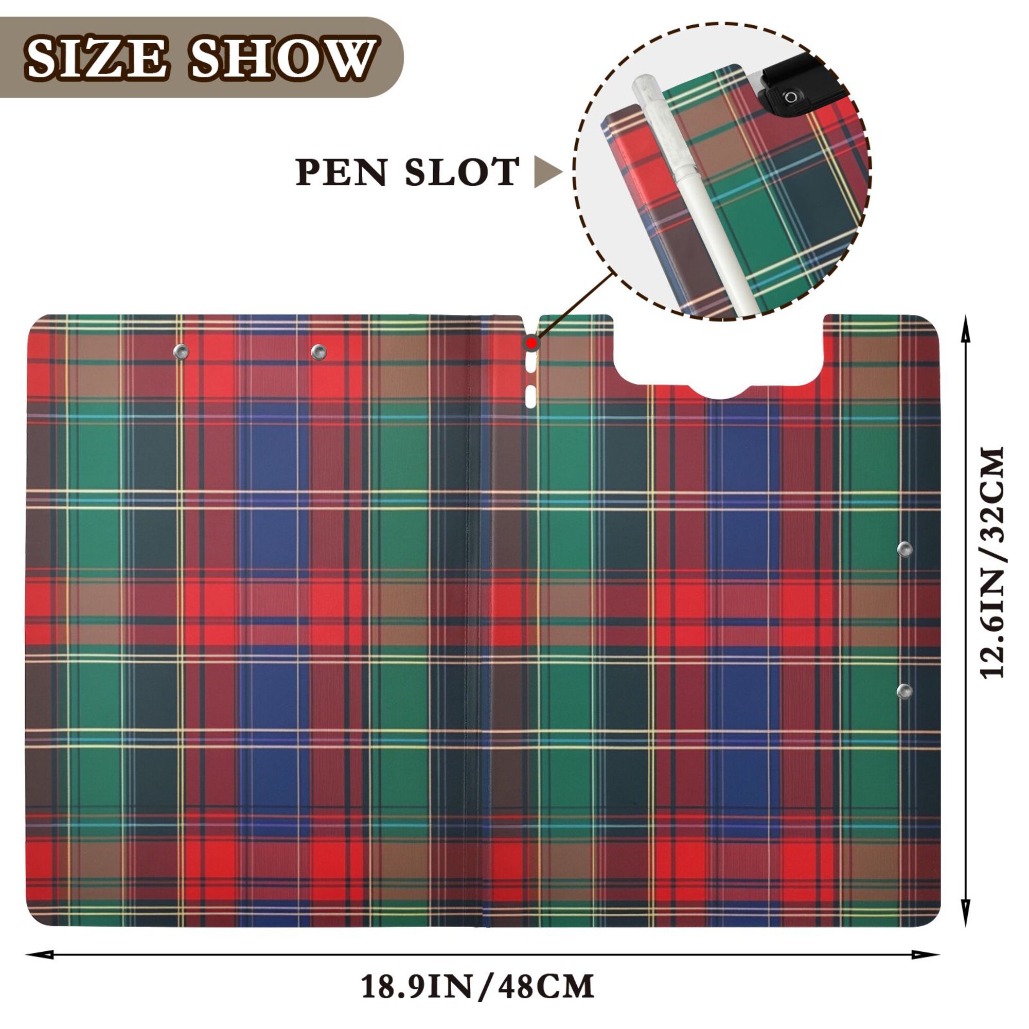FORMRS A4 Clipboard Folder with Pen Holder Horizontal Foldable School Office Binder, Red Green Pattern
