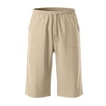 thumbnail image 3 of ZHANGDER Boys 3/4 Linen Capri Pants Drawstring Elastic Waist Straight Leg Beach Shorts Pockets, Khaki 8-9 Years, 3 of 6