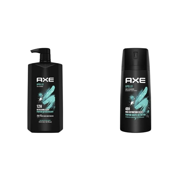 Axe Gel Douche Hydratant pour Hommes, Fraîcheur Longue Durée Apollo Sauge & Cèdre, 946 ml & Vaporisateur Déodorant Apollo 113 g
