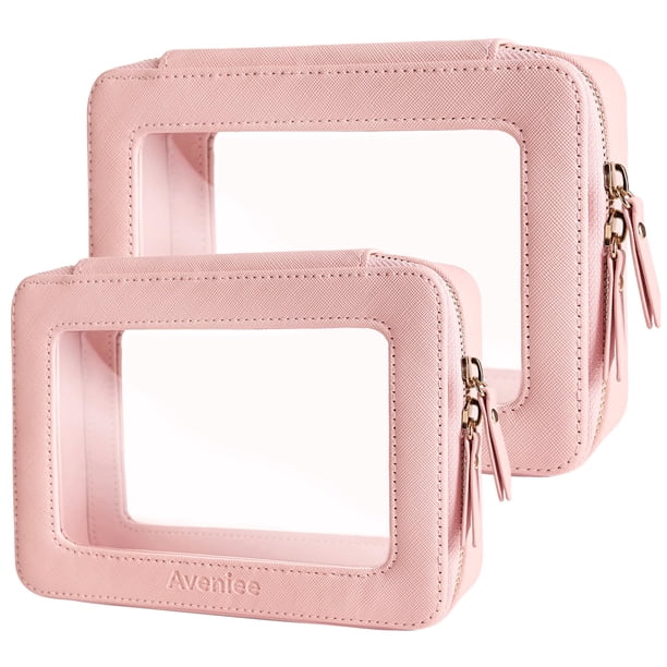 Set organizador de bolsas de maquillaje Aveniee, transparente, de viaje, color rosa