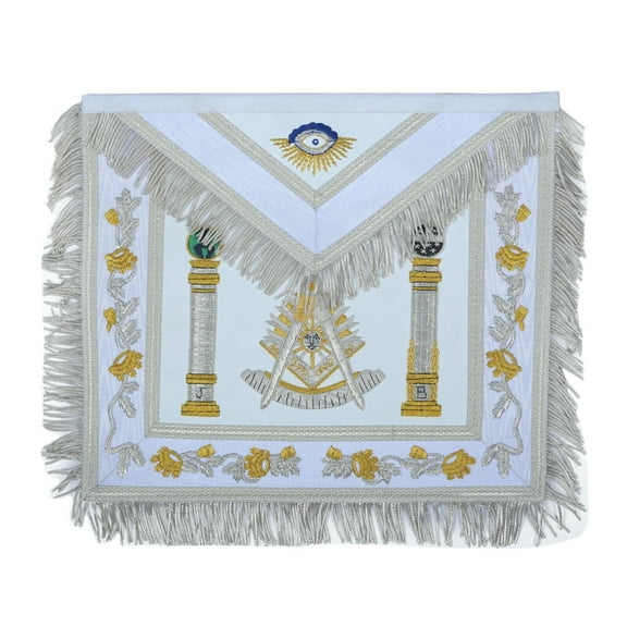 Masonic White Fringed Double Column Past Master Masonic Apron Handmade