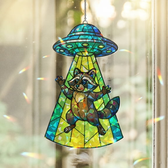 Lotusprinthandmade Raccoon Graphic Custom Shape Broken Glass Hologram Ornament 3.5in, raccoon holographic ornament