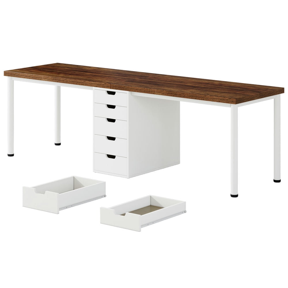 Resenkose Study Writing Desk, Computer Desk,78.7" Two Person Desk, Long Computer Desk with 5 Drawers,Rustic Brown & White