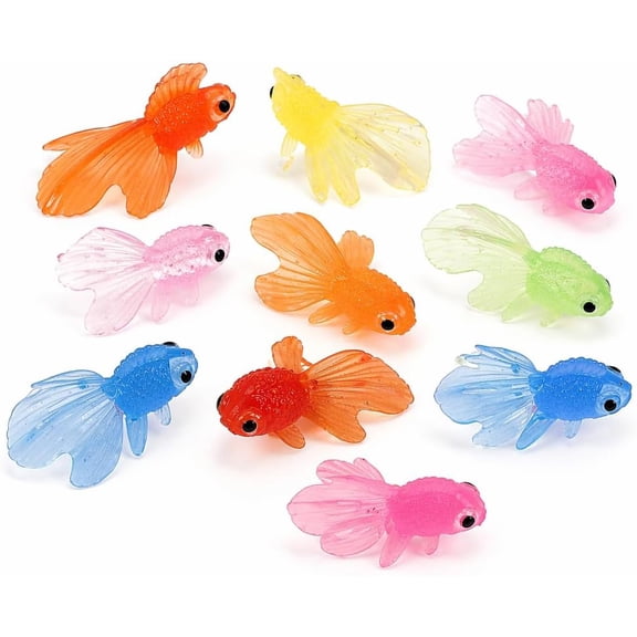 20 Pcs Artificial Goldfish Floating Fish, 1 Inch TPR Rubber Fish for Fish Tank Decor, Aquarium Bowl Display, Sensory Bin, Bath Time Water Play, Party Favors, Random Colors