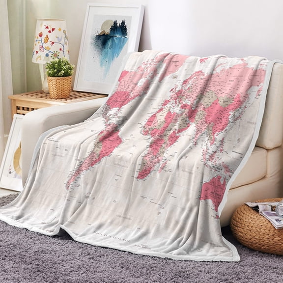 World Map Throw Blanket for Kids Student, World Map with Countries and Major Cities Fleece Throw Blanket Educational Flannel Fleece Blanket Bed Blanket All Season Throw Blanket (50"x60")