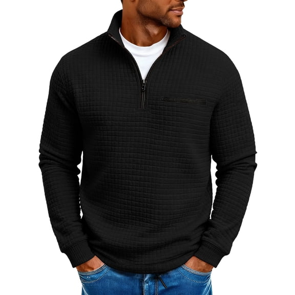Ecqkame Men's Casual Waffle Tops Fashion Turndown Collar Button Long Sleeve Pullover Shirts Lightweight Loose Comfortable Shirt Black M