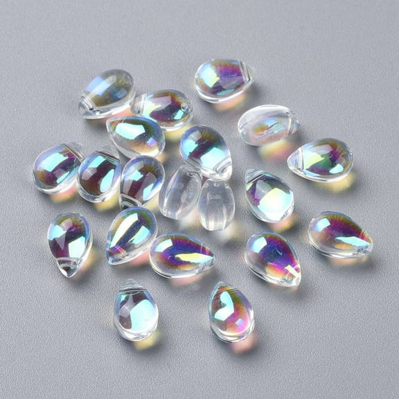 20pcs Transparent Glass Beads Top Drilled Beads Teardrop Mixed color 9x6x5mm Hole: 1mm