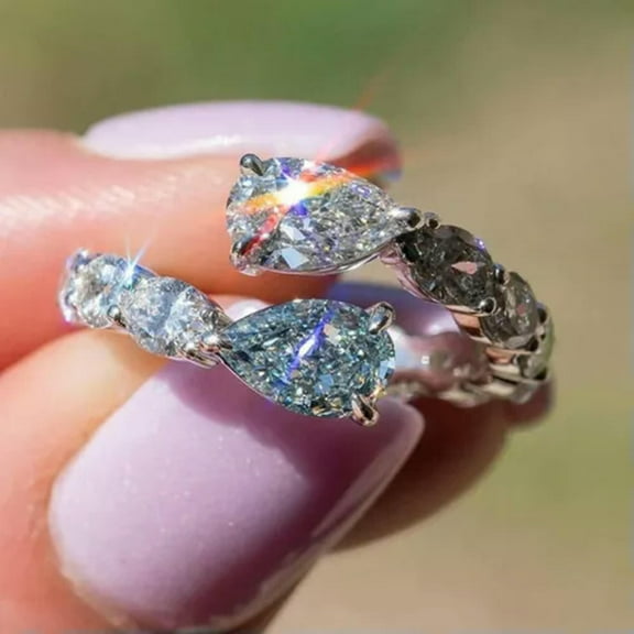 EOEMY 925 Sterling Silver Crystal Zircon Rings Women Fashion Jewelry Size 6-10-10