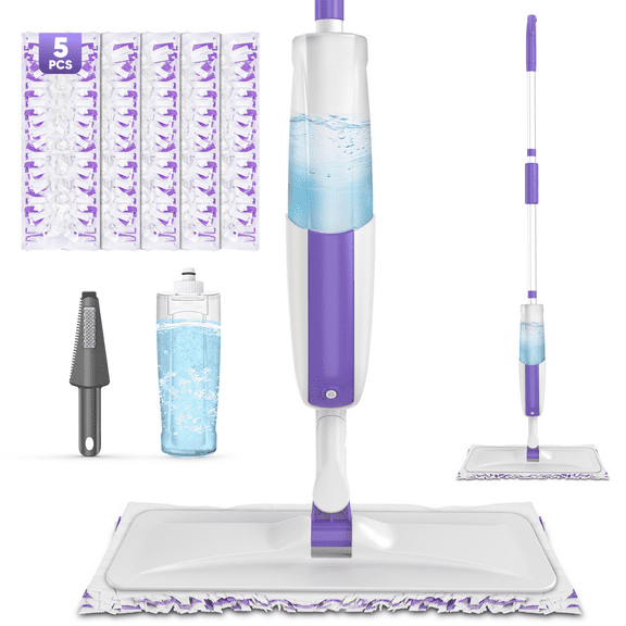 SUGARDAY Mops for Floors with 5 Disposable Mop Pads Refills for Powermop Wet Dry Hardwood Floor Spray Mops
