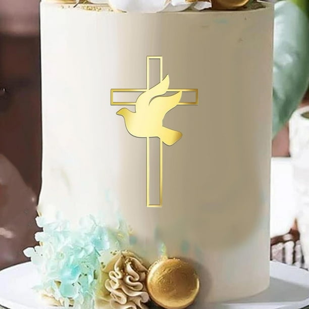 Adorno para tarta con forma de cruz de paloma, inserto dorado decorativo, decoración religiosa, acrílico para fiestas, bodas, celebraciones, bautizos Estilo C