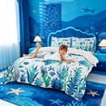 thumbnail image 3 of meiyoeat Watercolor Sea Turtle Bedding For Boys,Ocean Animal Starfish Duvet Cover Full,Reversible,3-Piece,1 Duvet Cover and 2 Pillowcases, 3 of 6