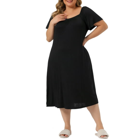 Agnes Orinda Women's Plus Size Comfort Pajamas Knit Short Sleeve Nightdress 2X Black