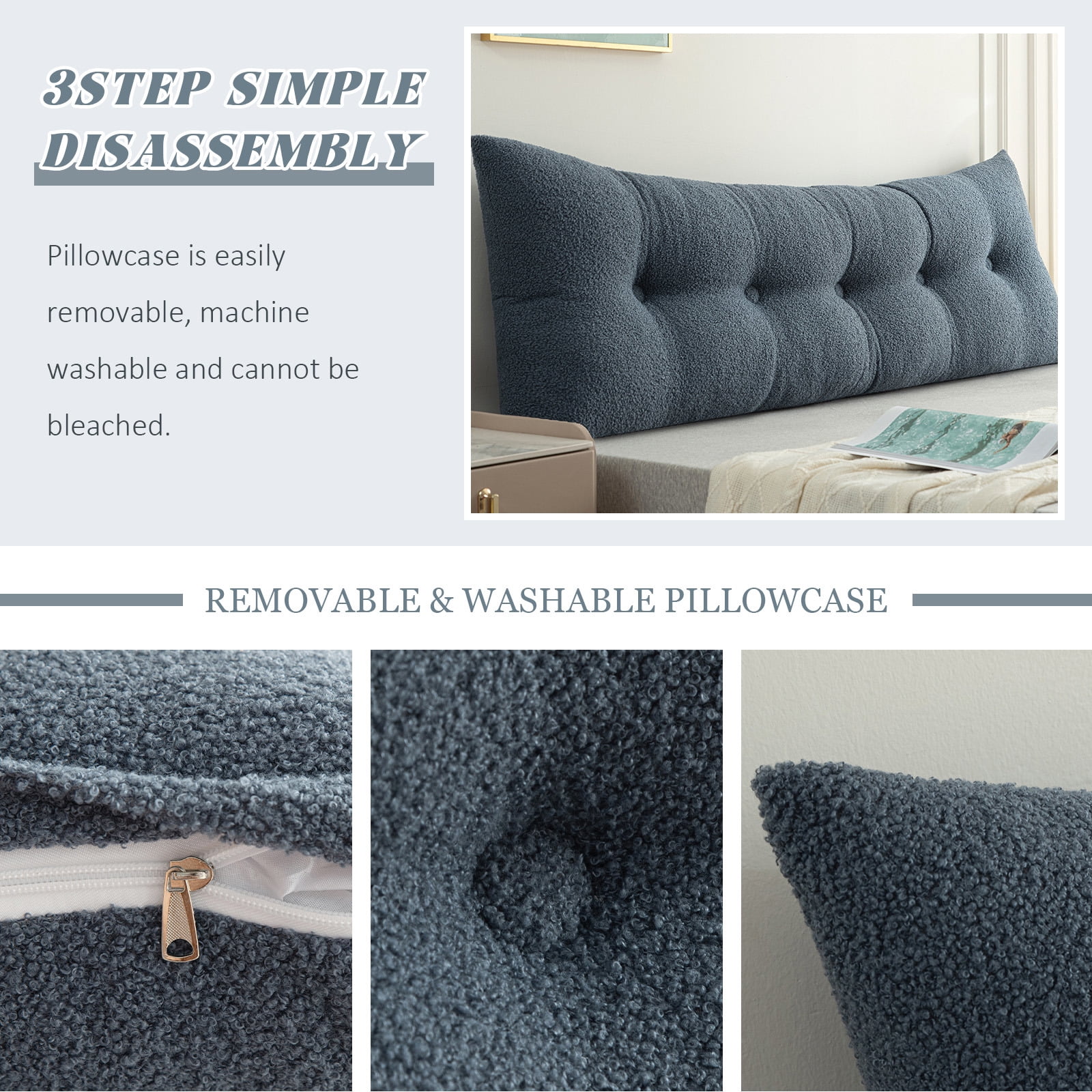 ANMINY Headboard Pillow, Teddy Velvet Fabric, Bed Rest Reading Pillow, Removable & Washable Cover, Daybed Wedge Pillow for Queen Beds