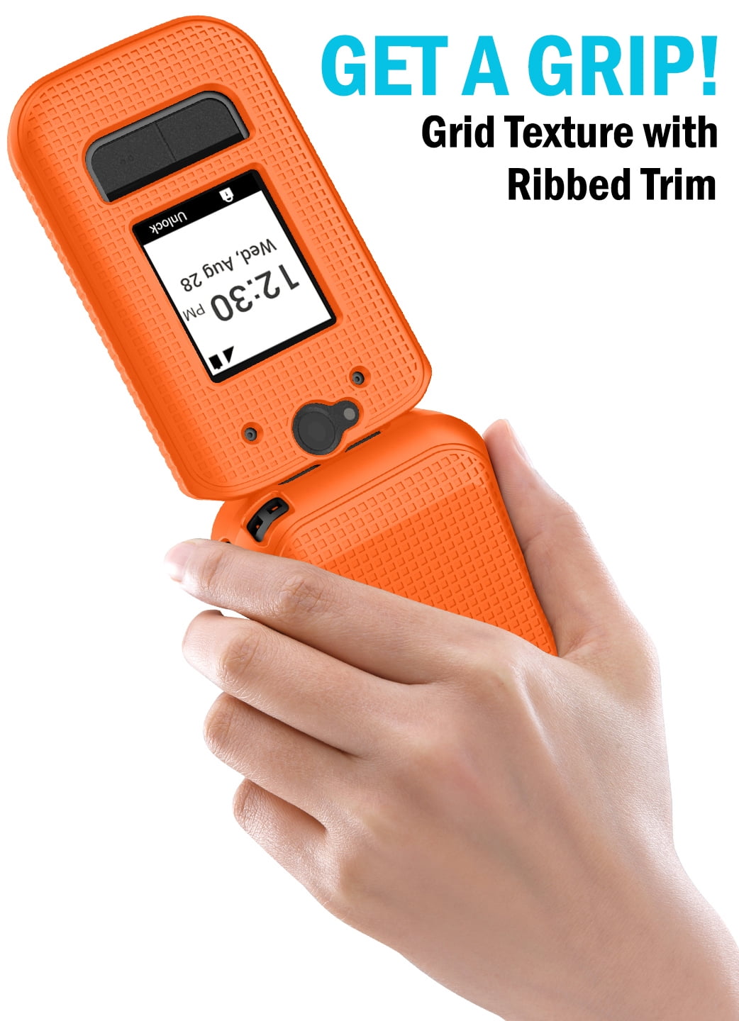 Nakedcellphone Case and Belt Clip Combo for Sonim XP3plus 5G Flip Phone (XP3 Plus X320, 2025), Textured Hard Cover and Holster/Holder - Bright Orange
