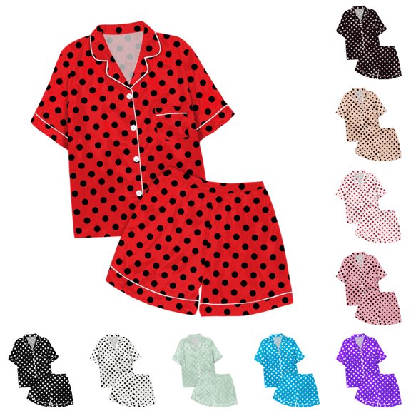 Byoo Big Girl's Smooth Pajama Set Short Sleeve Polka Dot Print Holiday Sleepwear Set