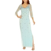 Adrianna Papell Womens Floral-Beaded Bell-Sle Sea Glass 14