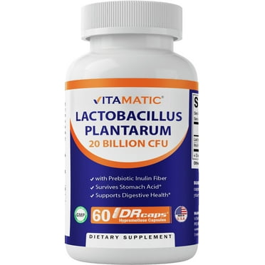 Vitamatic Lactobacillus Plantarum - 20 Billion per DR Capsule - 60 Count - Digestive Support - Made with Prebiotic Inulin Fiber