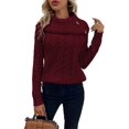 thumbnail image 2 of Women'S Pullover Sweater Pile Collar Knit Raglan Sleeve Sweater Wine Red S, 2 of 10