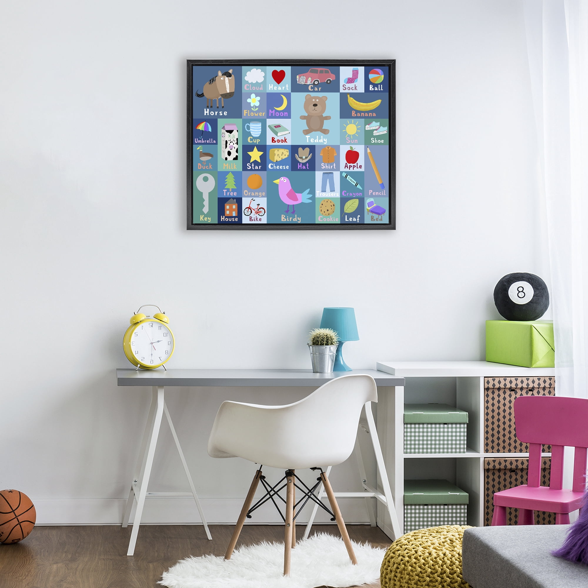 Stupell Industries Blue First Words Black Framed Floater Canvas Wall Art, design by Carla Daly