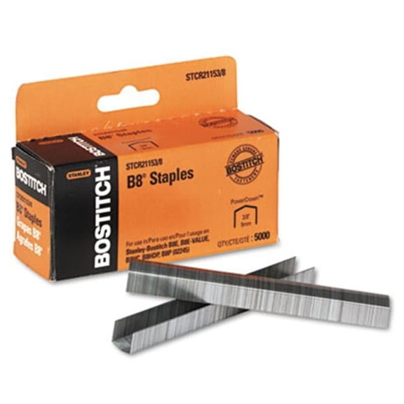 BOS-STCR21153-8 B8 Powercrown Staples- .38 Inch Leg Length- 5-000-Box