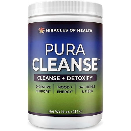Pura Cleanse - The Original & Authentic Formula | 100% Natural Super Herb & Fiber Drink Mix for a Healthy Gut | Detox & Cleanse for The Colon, Skin, Lungs and Kidneys | 16 oz