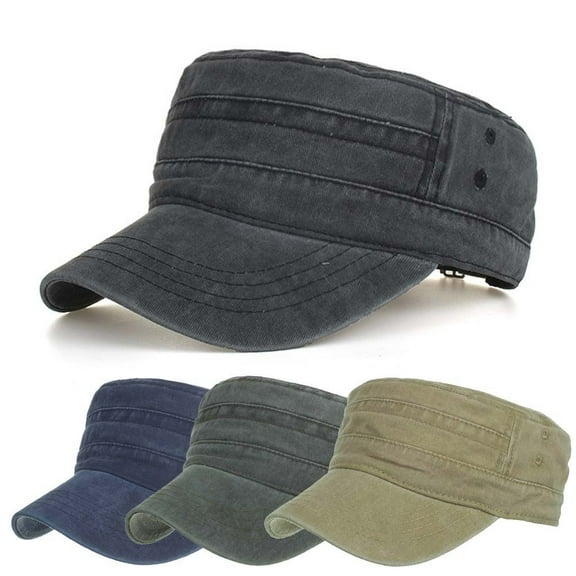 Dailypoc Washed Cotton Military Cadet Caps - Vintage Flat Top Cap with Unique Design,Comfortable Breathable for Daily Wear & Outdoor Outfits, Classic Vintage Fashion,Black,One Size