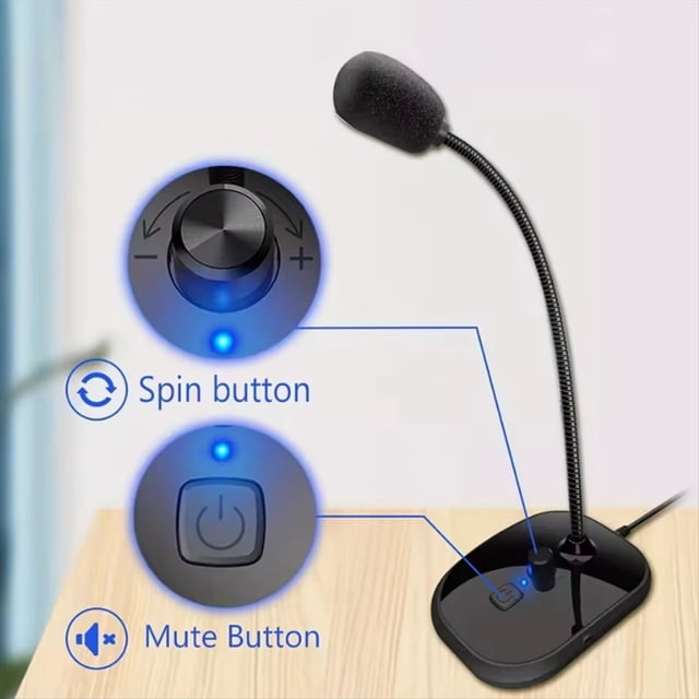 Omnidirectional USB Gooseneck Microphone with Volume Control & Mute Button Plug&Play for Streaming on Computer, Laptop