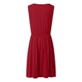 thumbnail image 5 of OSOLU Solid Color Women Casual Dress A-Line Knee Length V-Neck Sleeveless Waist Tie Summer Vacation Dresses Flowy Comfortable Dress Classic Sundress Flowy Vacation Dress, 5 of 5
